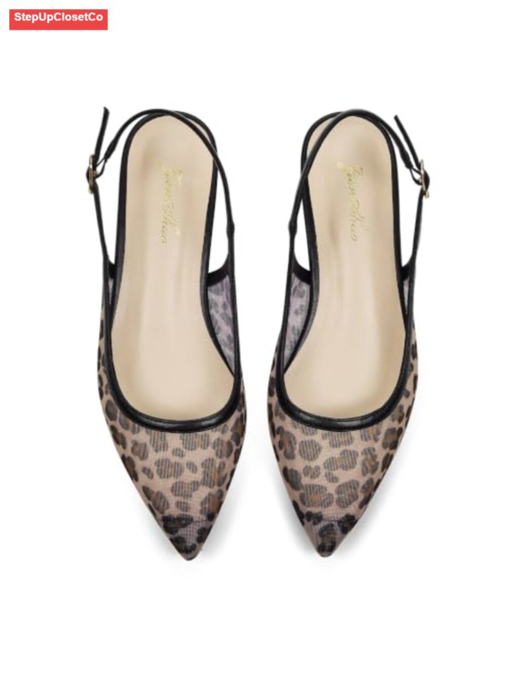 Women's Mesh Slingback Flats Buckle Strap Low Heel Pointed Toe